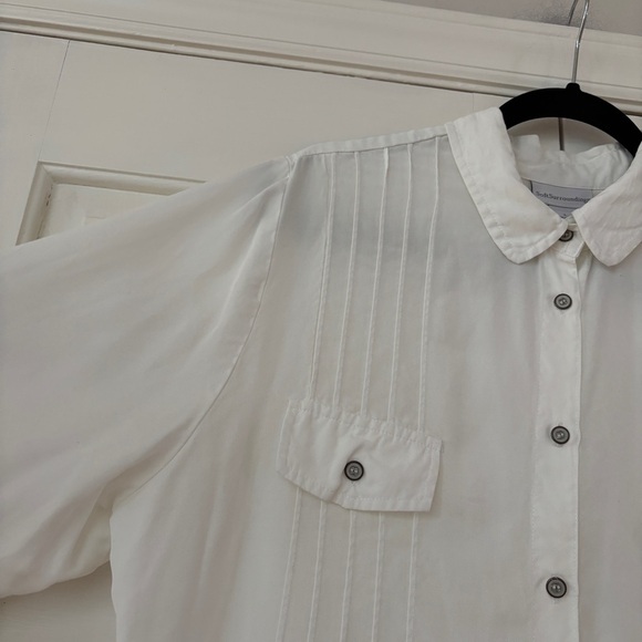 Soft Surroundings White Pintucked Pleated Button Up Collared Blouse Size Large - Picture 6 of 12